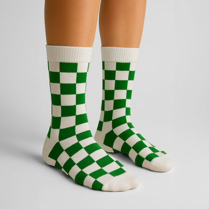 Sosete Chess Alb-Verde