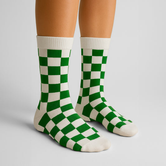 Sosete Chess Alb-Verde