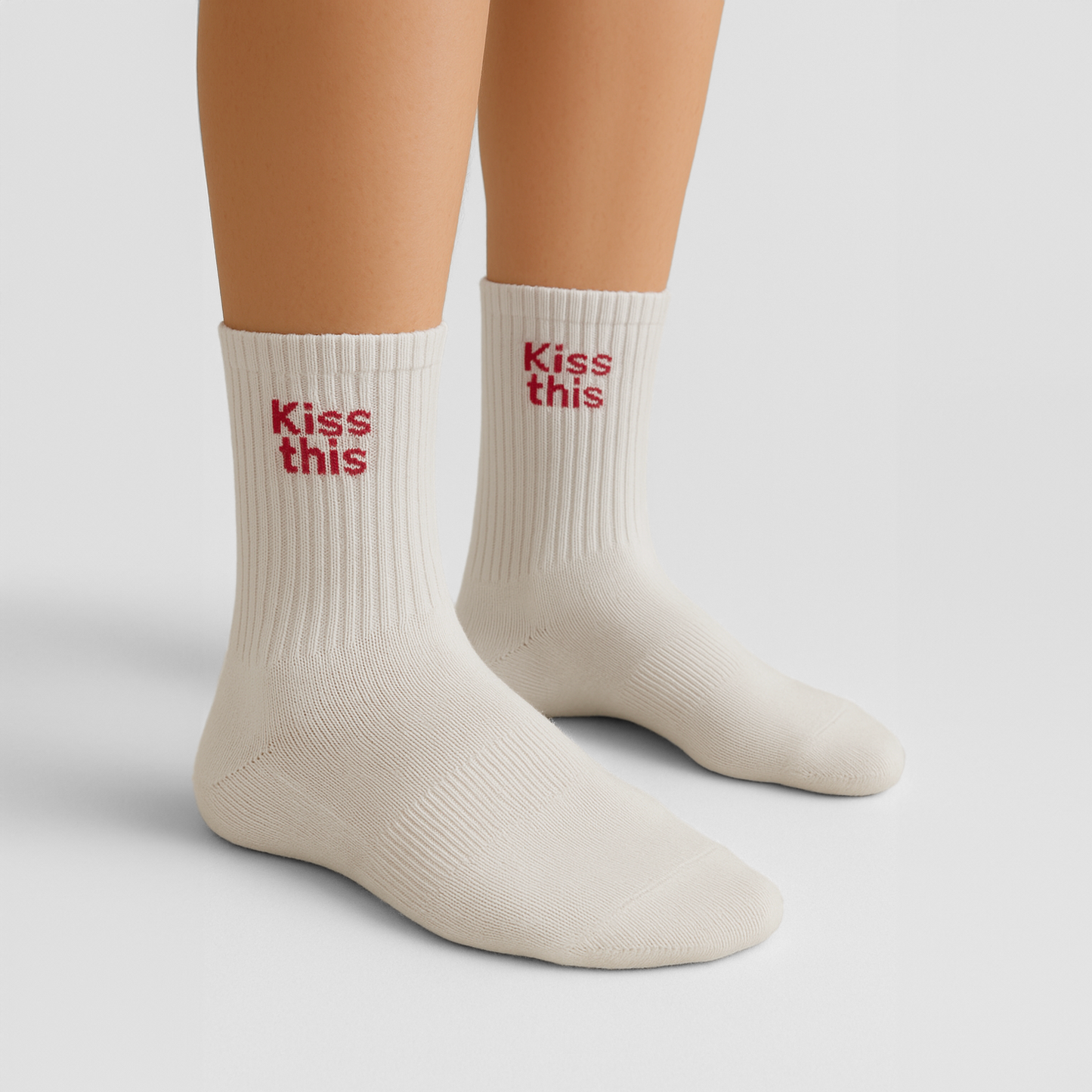 Sosete Kiss this Alb-Rosu